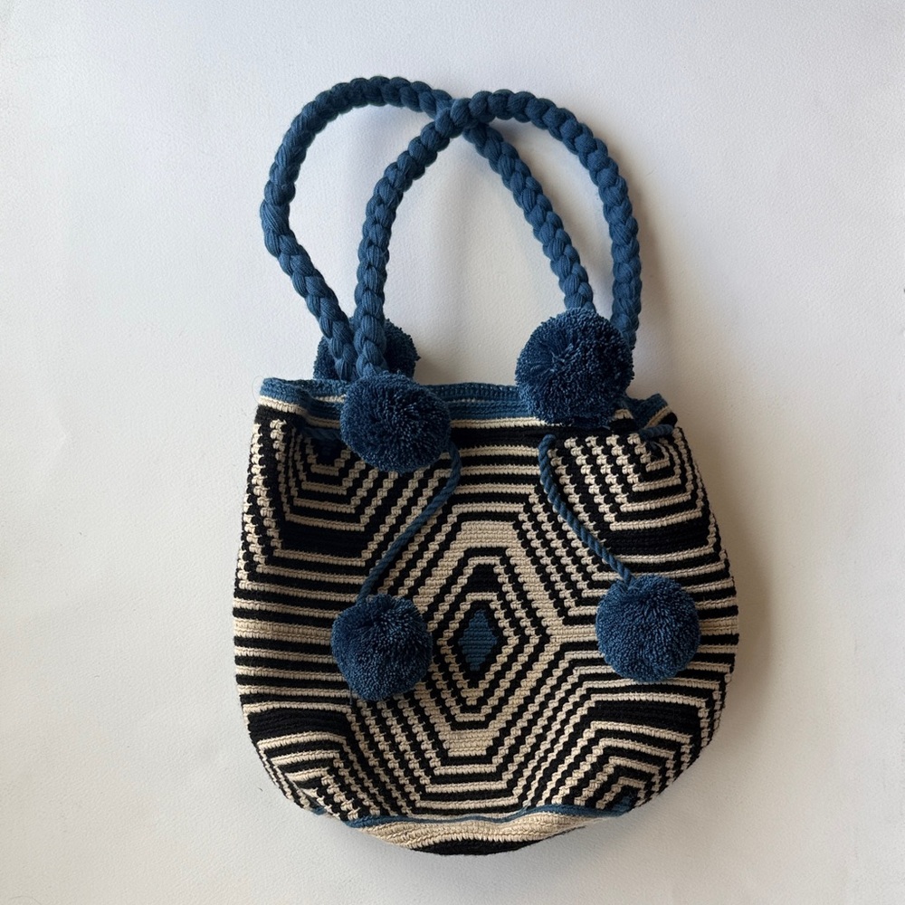 Stylish Tan, Black, and Blue Women's Woven Bag